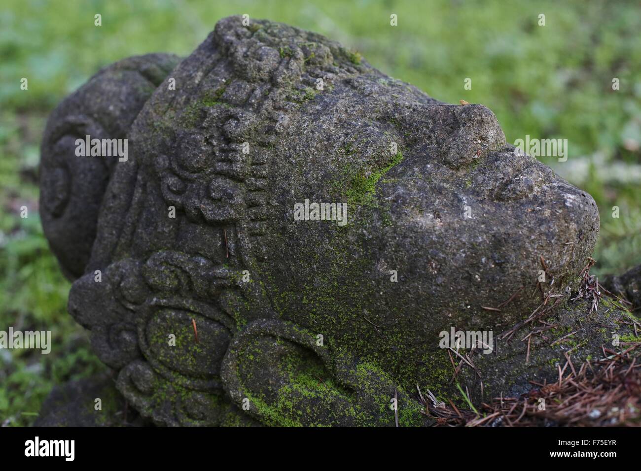 A moss covered face of goddess statue Stock Photo Alamy