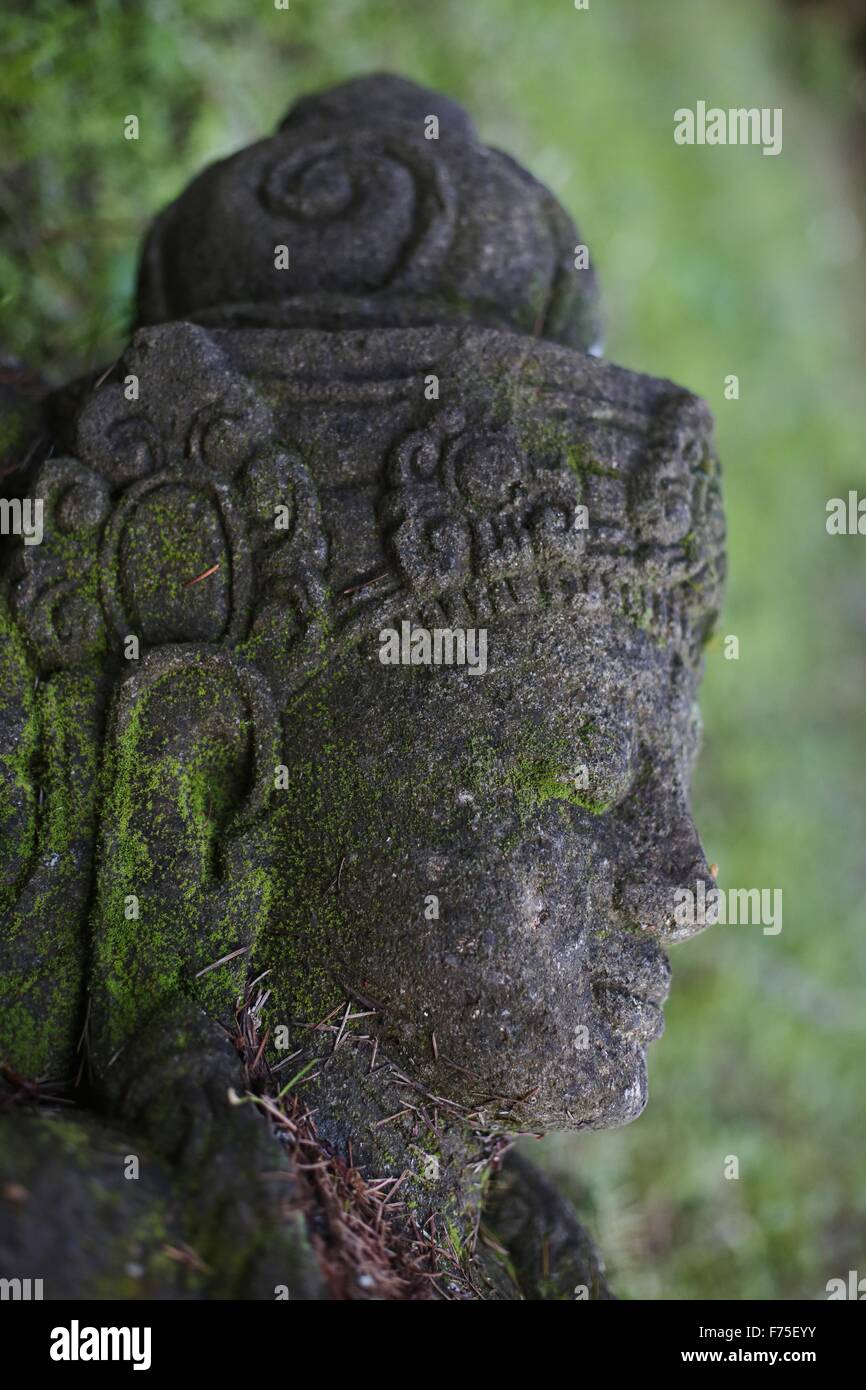 A moss covered face of goddess statue Stock Photo Alamy