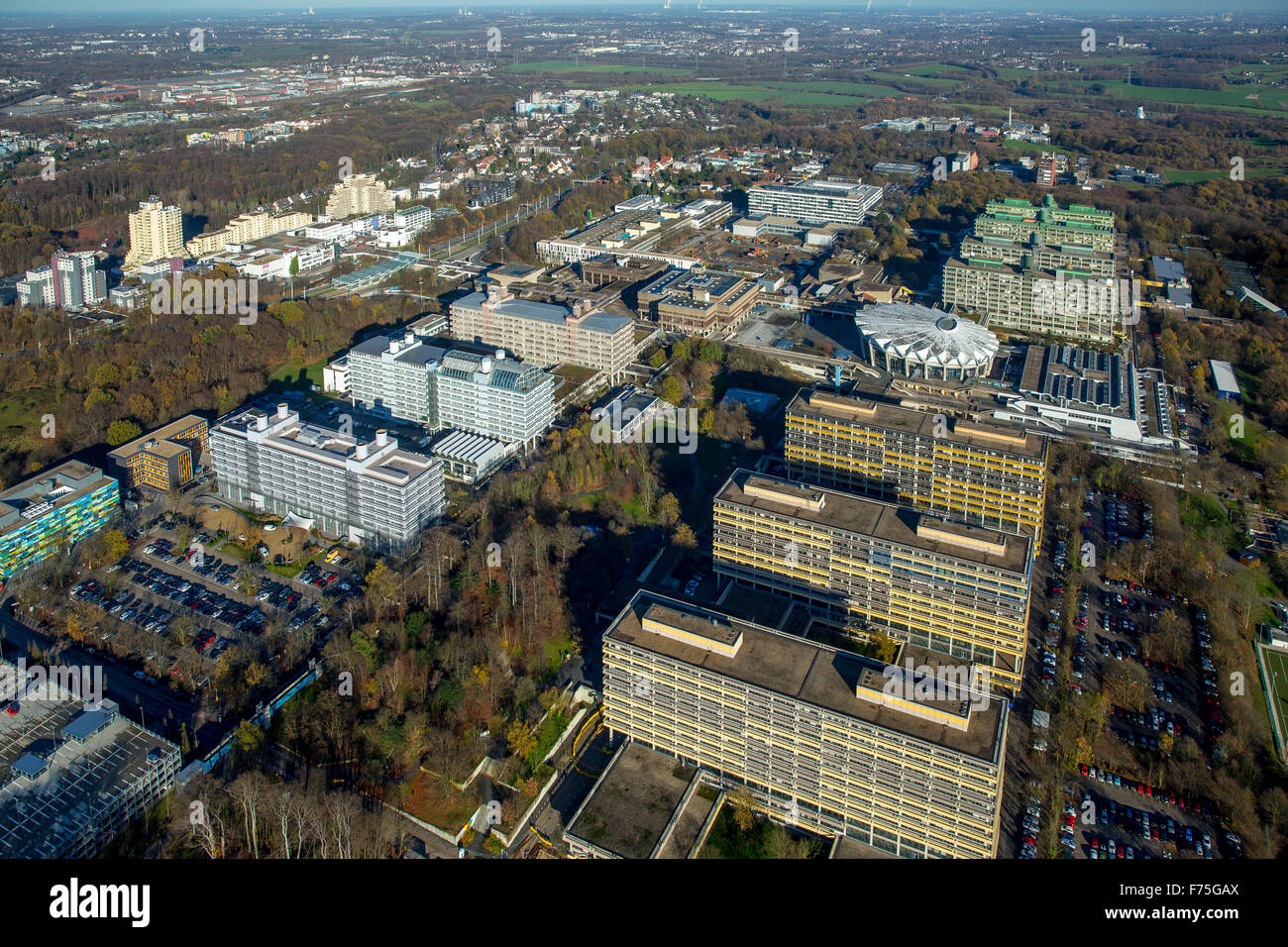 Renovation and new construction because of asbestos problems, look at the Ruhr University Bochum, RUB, demolition of Engineering Stock Photo