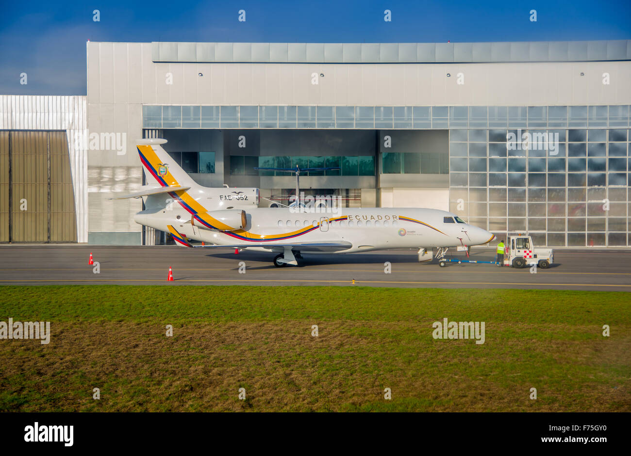 QUITO, ECUADOR - OCTOBER 31, 2015: Ecuadorian presidential airplane parked in Simon Bolivar airport. Stock Photo