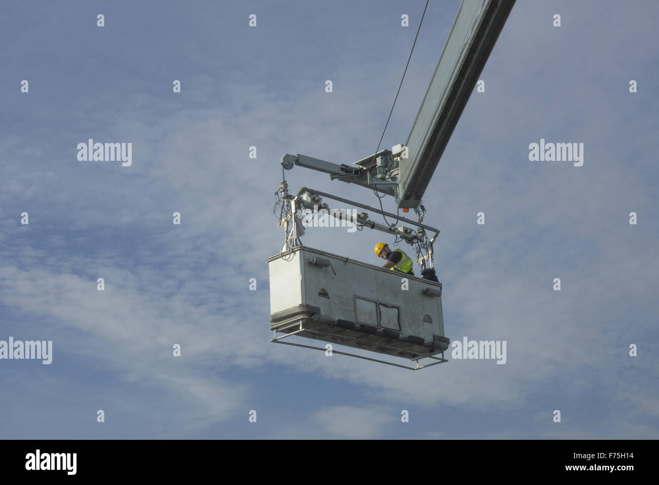 Crane-Suspended Manbasket  elevated work platform Stock Photo