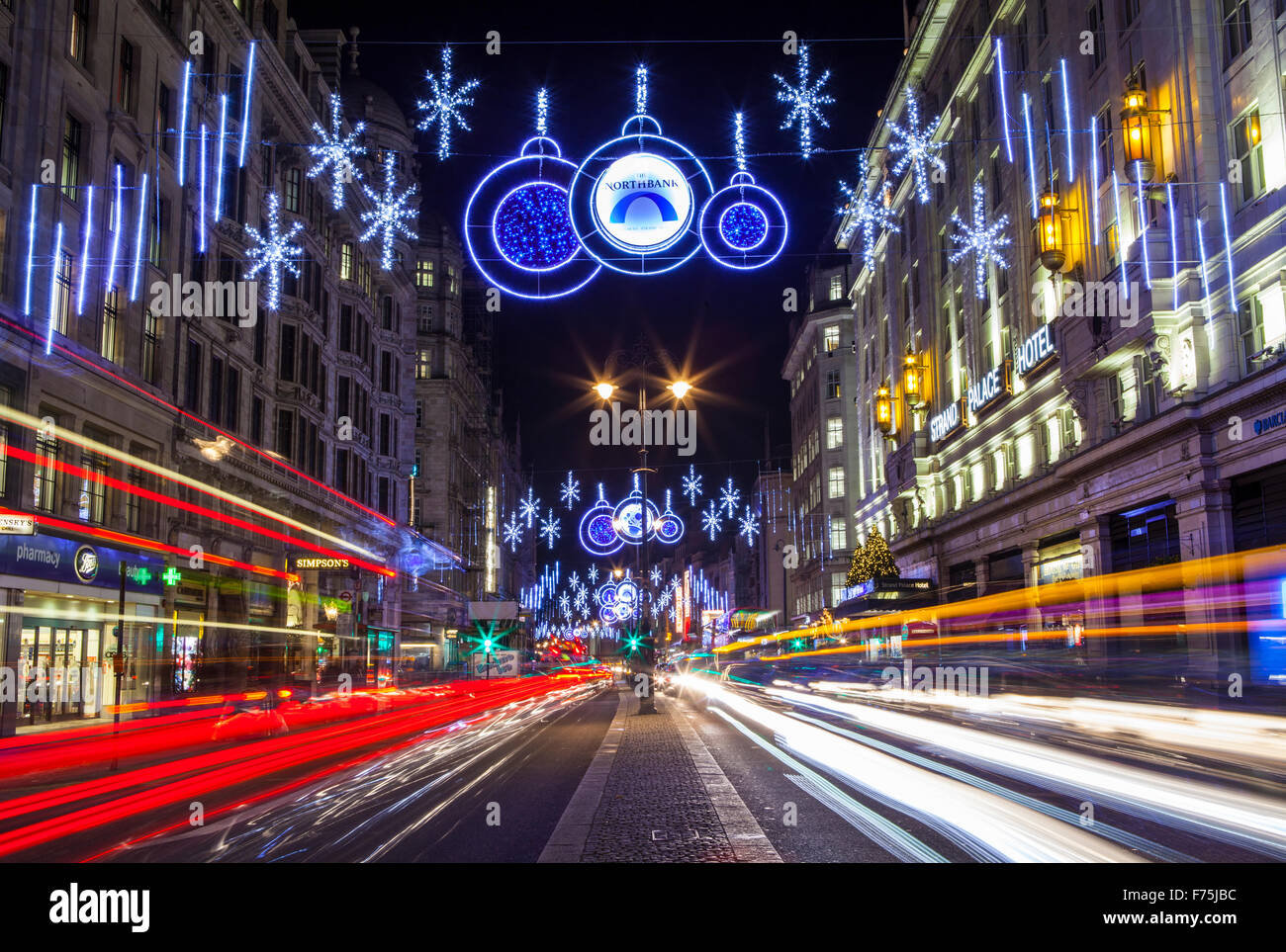 LONDON, UK - NOVEMBER 24TH 2015: The beautiful Christmas lights illuminating the Strand in central London, on 24th November 2015 Stock Photo