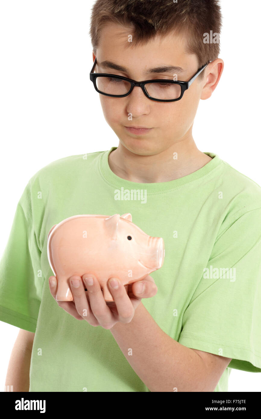 Boy holding a piggy bank money box Stock Photo - Alamy