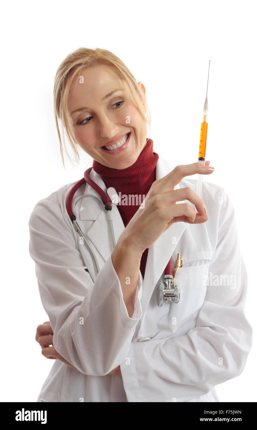 Physician or vet holding needle syringe Stock Photo Alamy