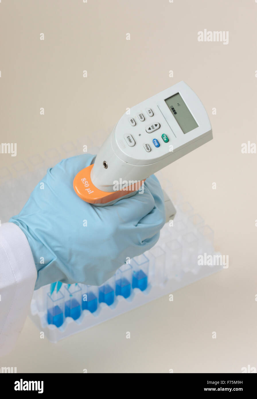 Hand holding pipette Stock Photo Alamy