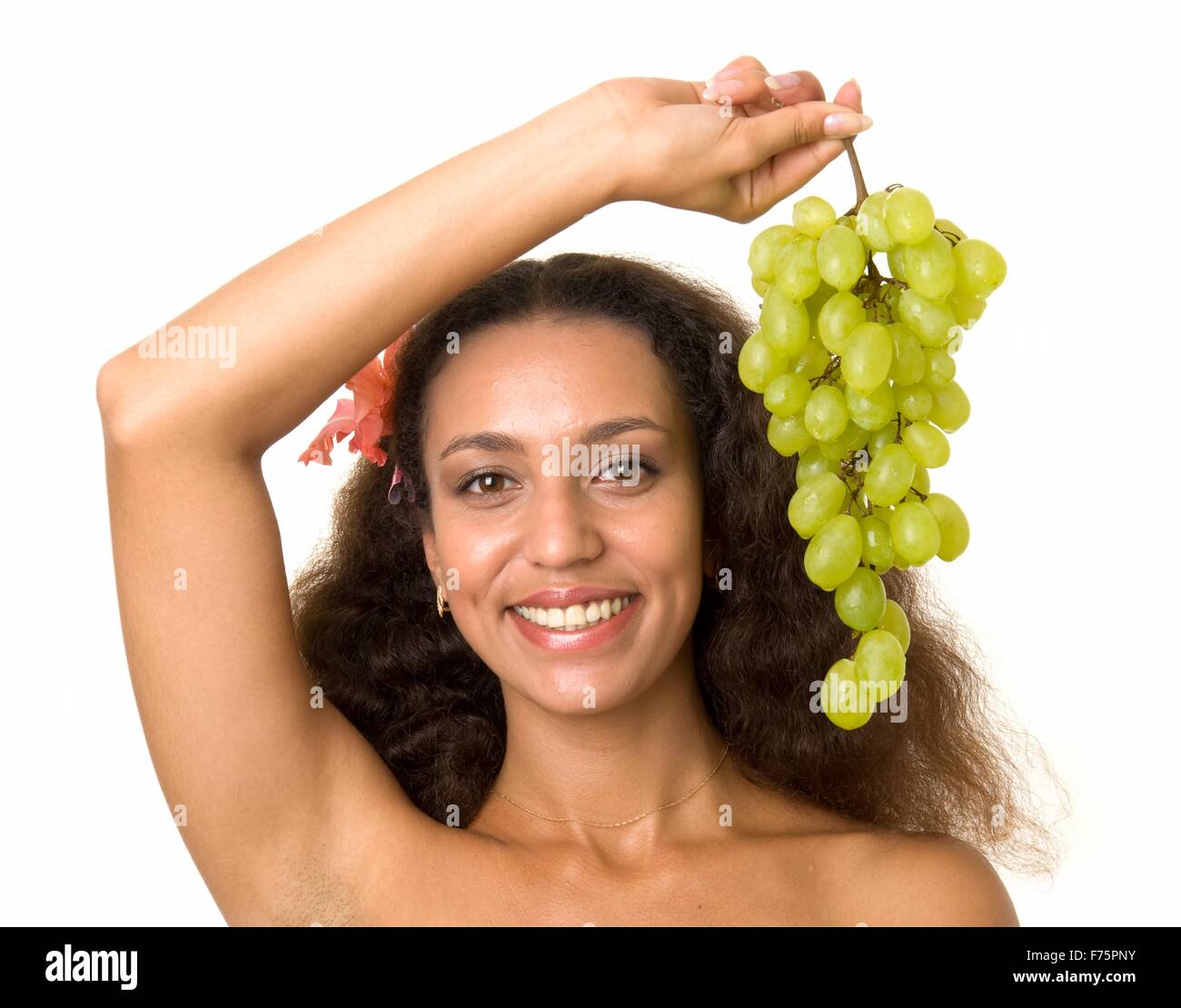 beautiful girl with green grapes Stock Photo Alamy