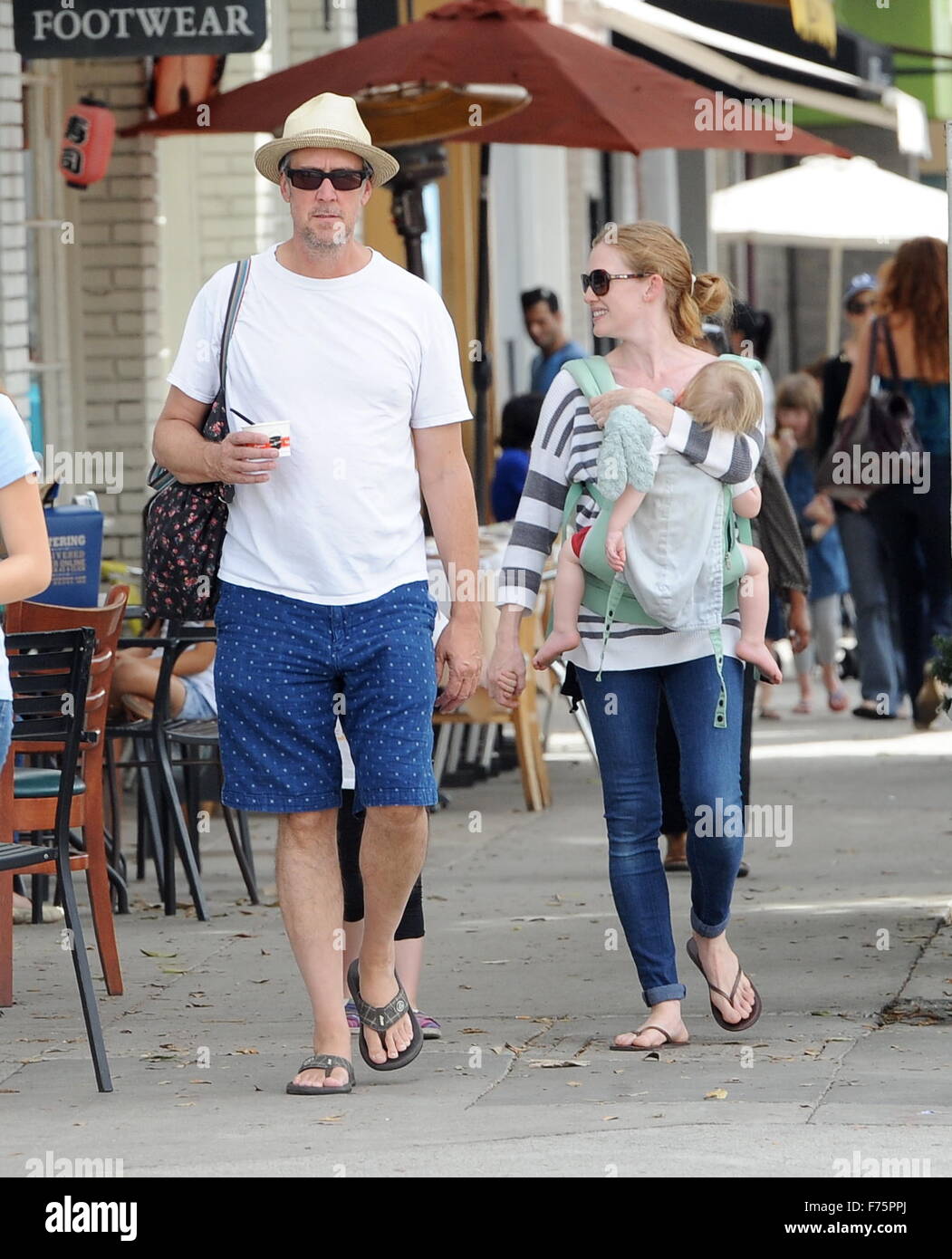 Actress Mireille Enos enjoys a fun day at Larchmont Village's Family Fair  with her husband "Ferris Bueller's Day off" star Alan Ruck and their 2 kids  Vesper and newborn son Larkin. Featuring: