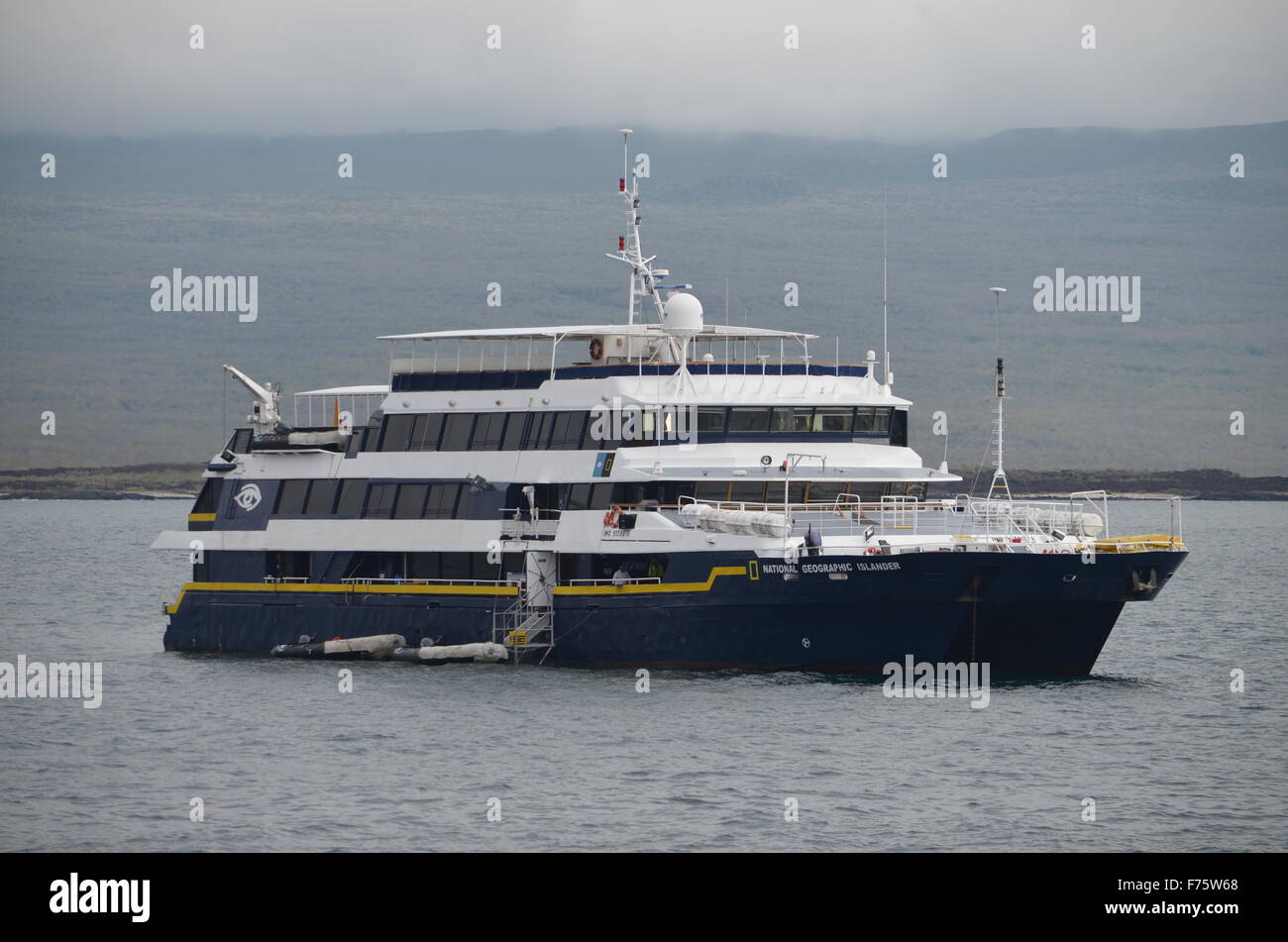 the National Geographic Islander cruise ship sailing in the Galapagos Islands Stock Photo