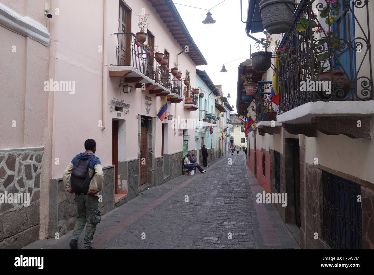 Calle de la Ronda, a charming colonial street in the historic center of Quito, Ecuador Stock Photo