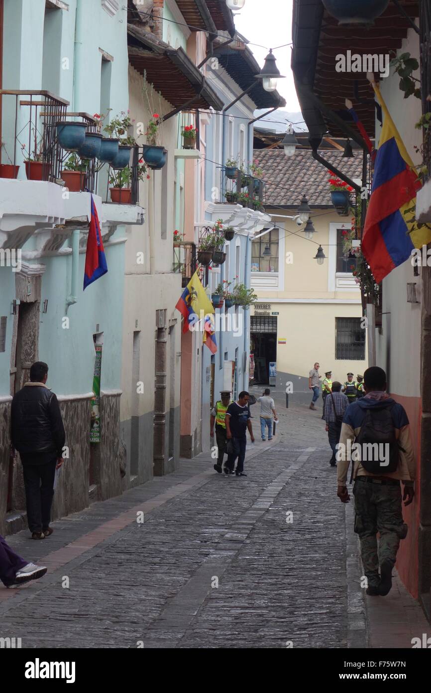 Calle de la Ronda, a charming colonial street in the historic center of Quito, Ecuador Stock Photo