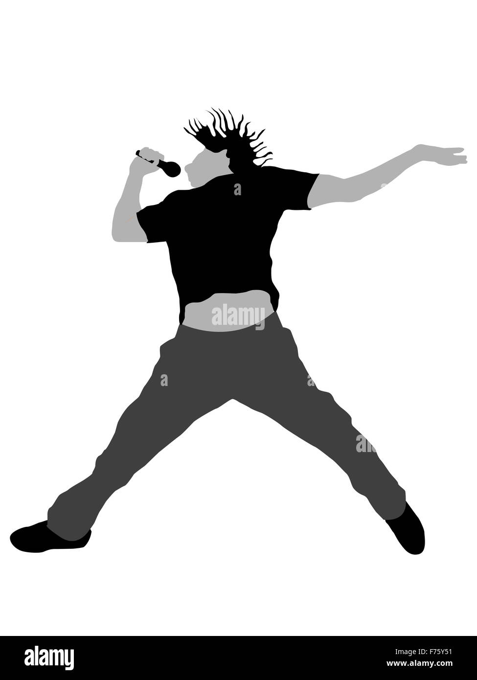 young fellow with microphone jumping Stock Photo Alamy