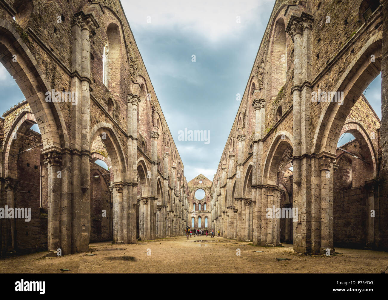 Internal view of the ruins of San Galgano Abbey near Siena, Italy Stock Photo