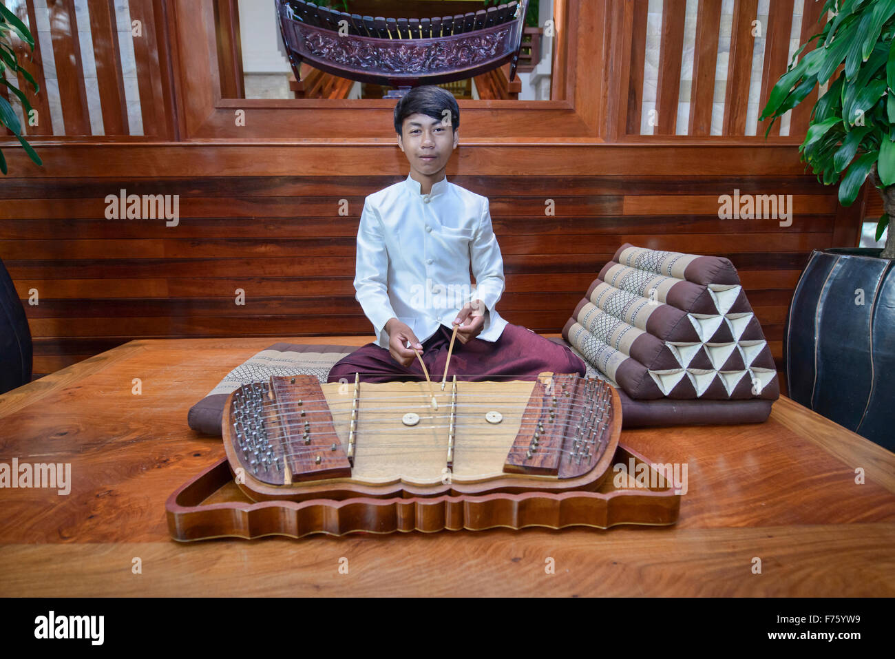 Musician playing a roneat, traditional Cambodian xylophone, Siem Reap