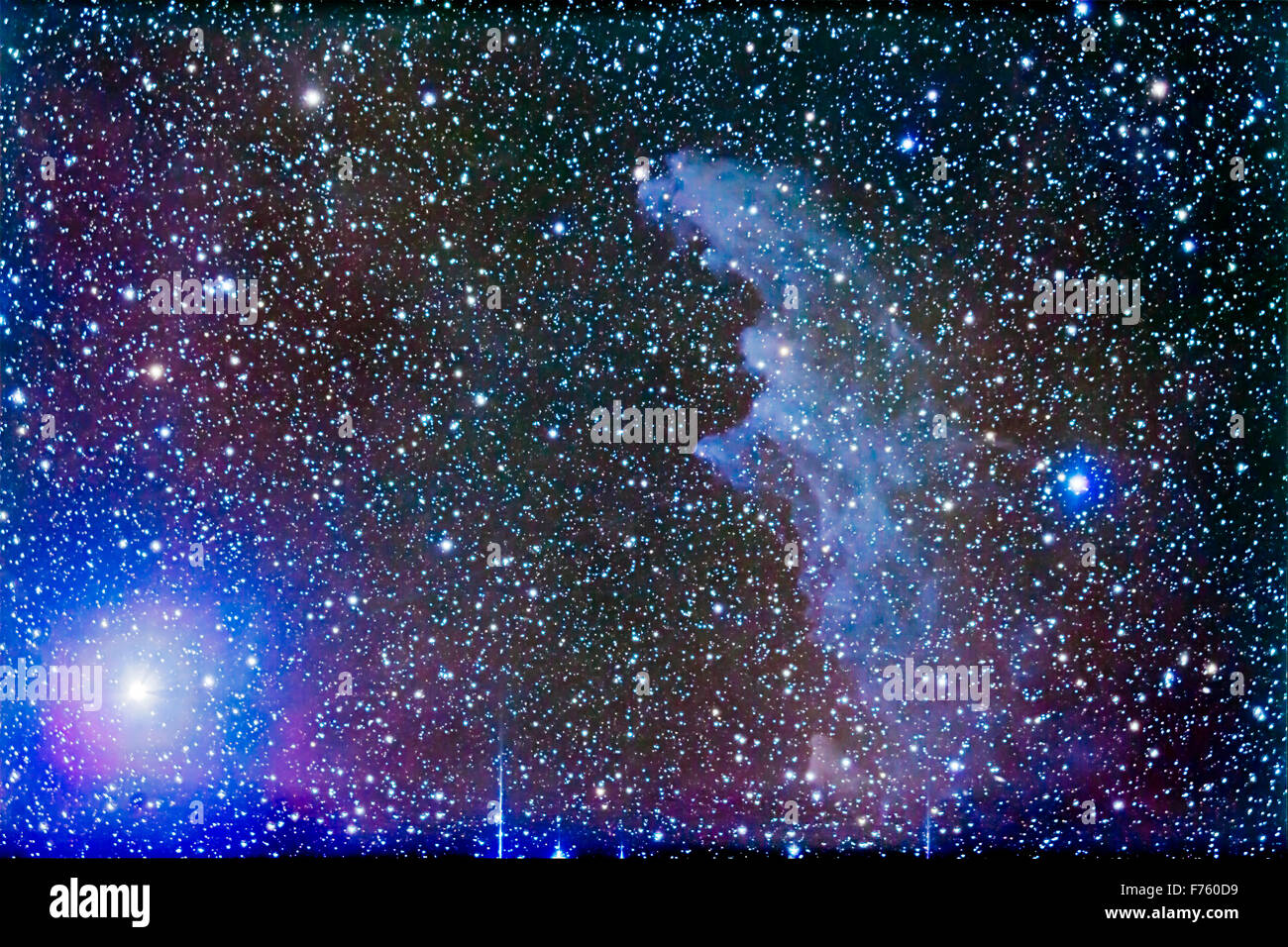 The Witchhead Nebula, IC 2118, a large reflection near the star Rigel in Orion. This is a stack of 9 x 7 minute exposures at ISO Stock Photo