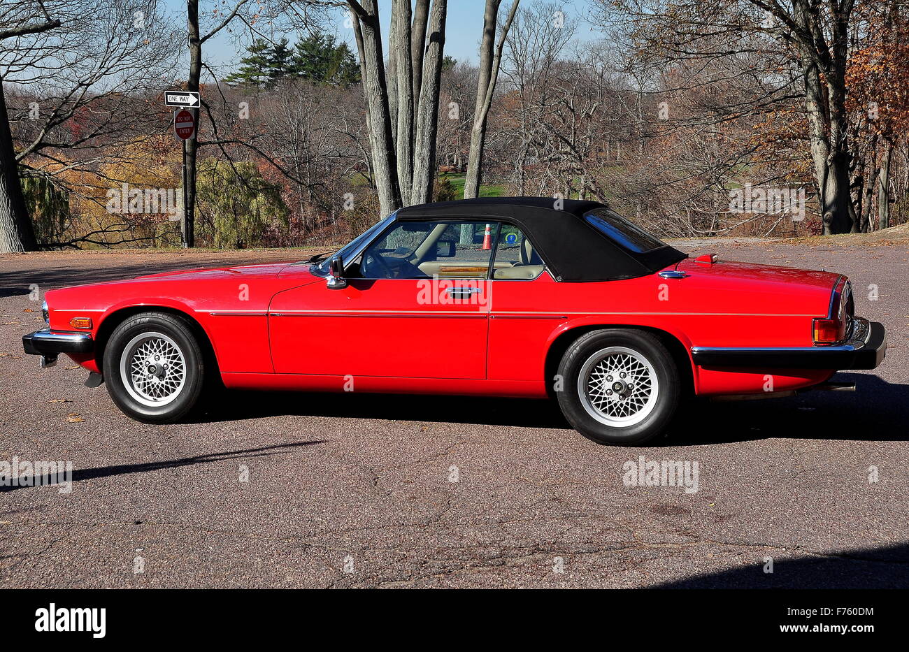 Brookline, Massachusetts 1990 Jaguar convertible on display at the