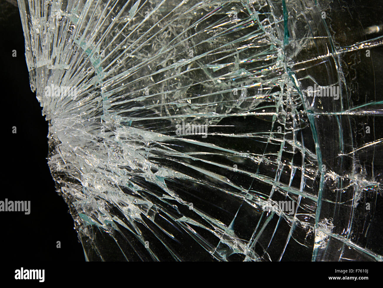 broken or smashed glass on a black background Stock Photo