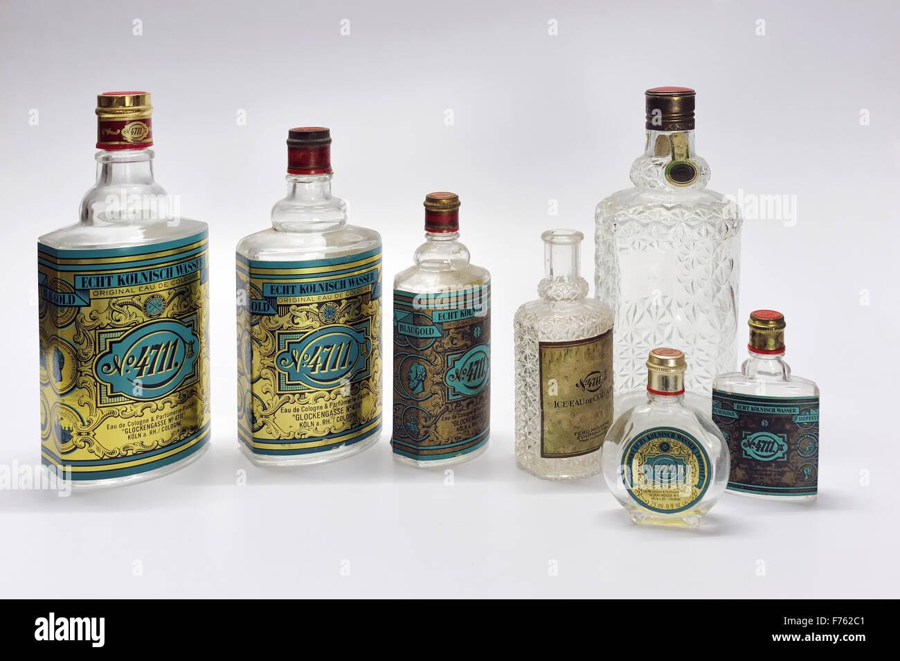 glass bottles, old bottles, antique bottles, vintage bottles, perfume bottles, 4711 bottles, Eau de cologne bottles Stock Photo