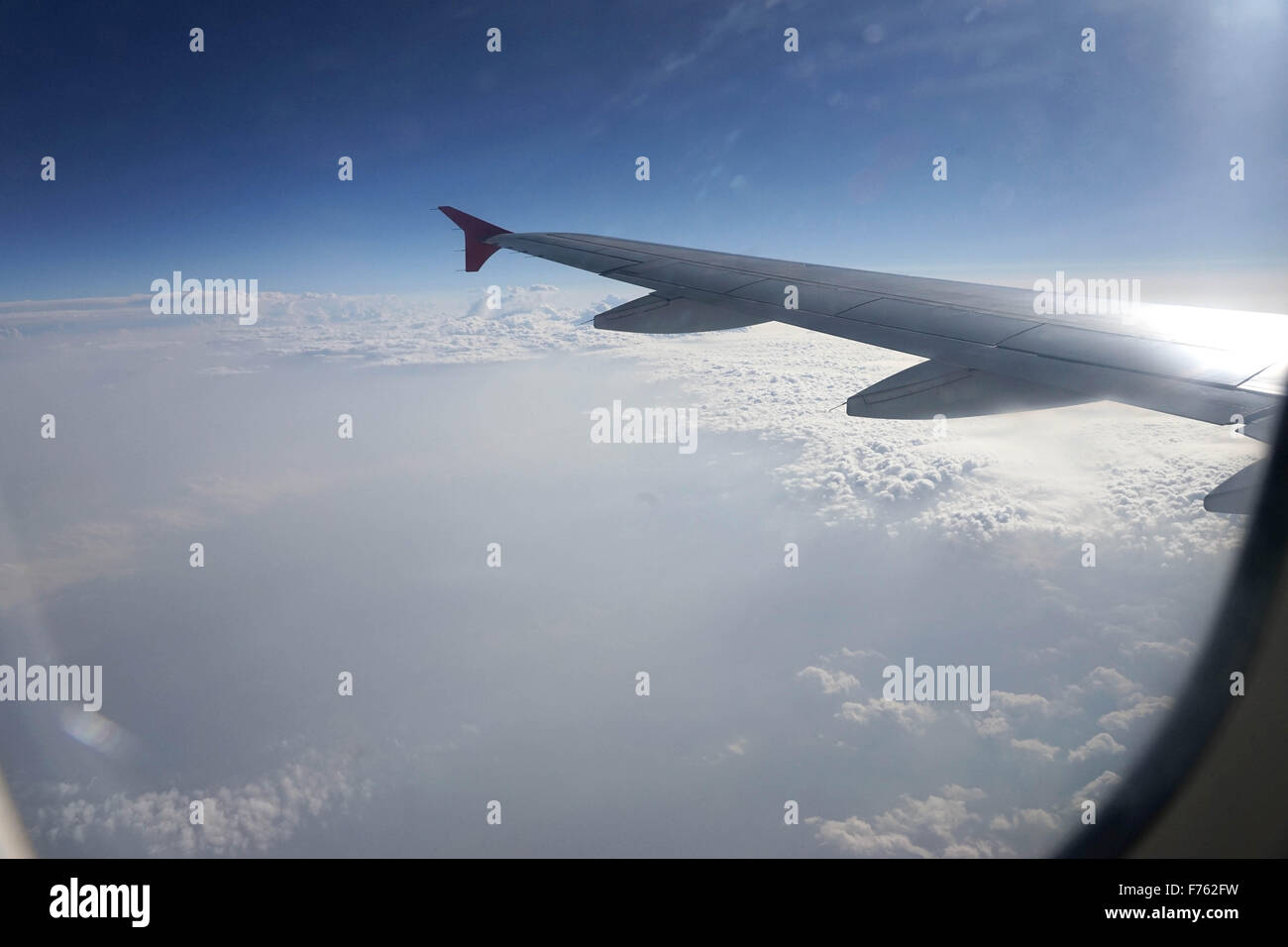 Airplane wing, aeroplane wing, aircraft wing, plane wing, Stock Photo