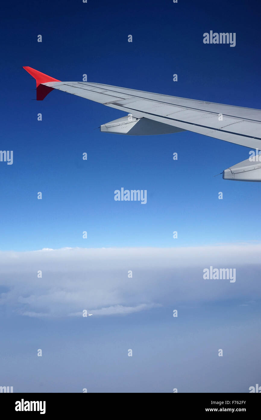 Airplane wing, aeroplane wing, aircraft wing, plane wing, Stock Photo