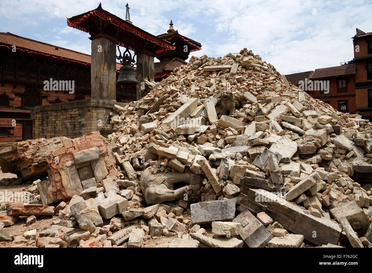 Earthquake, Earthquake Nepal, Gorkha earthquake, earthquake 2015, earthquake damage, earthquake destruction, earthquake debris, asian earthquake, Kathmandu, Nepal, Asia, temple destroyed Stock Photo