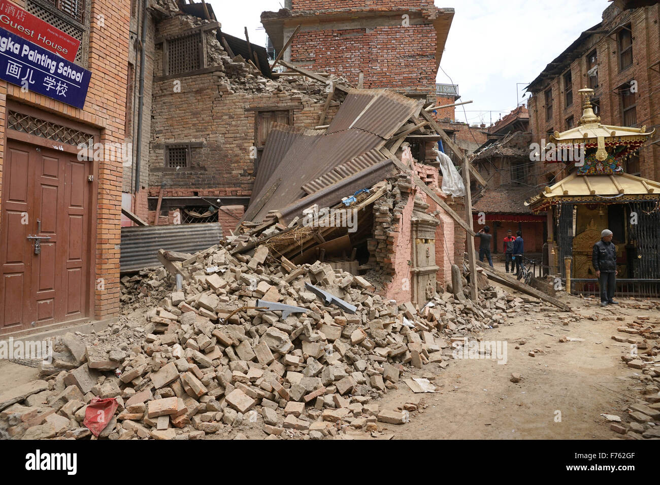 Residential building collapsed, earthquake, kathmandu, nepal, asia Stock Photo