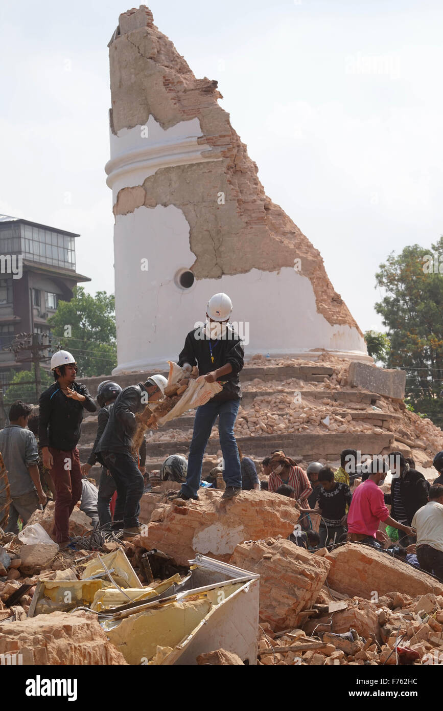 Dharahara tower after earthquake, kathmandu, nepal, asia Stock Photo