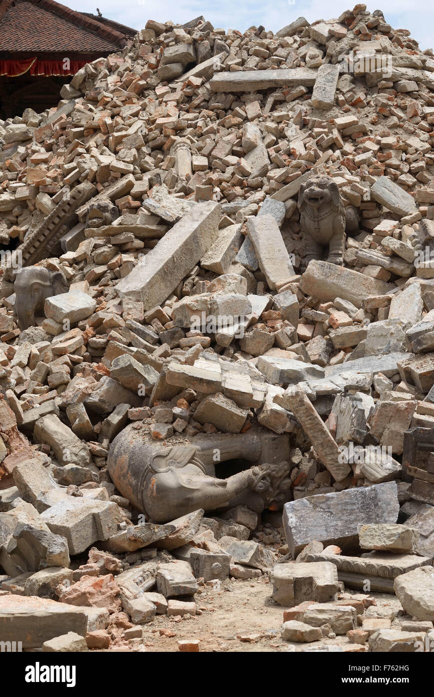 Portion of temple destroyed, earthquake, bhaktapur, nepal, asia Stock Photo