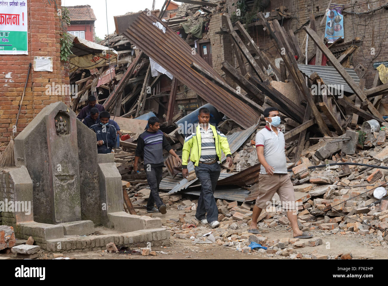 Residential building collapsed, earthquake, nepal, asia Stock Photo