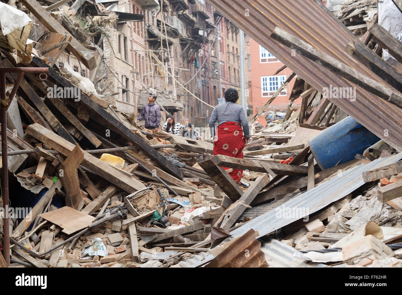 Residential building collapsed, earthquake, nepal, asia Stock Photo