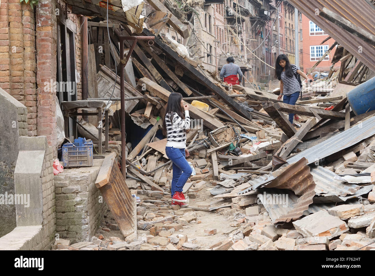 Residential building collapsed, earthquake, nepal, asia Stock Photo