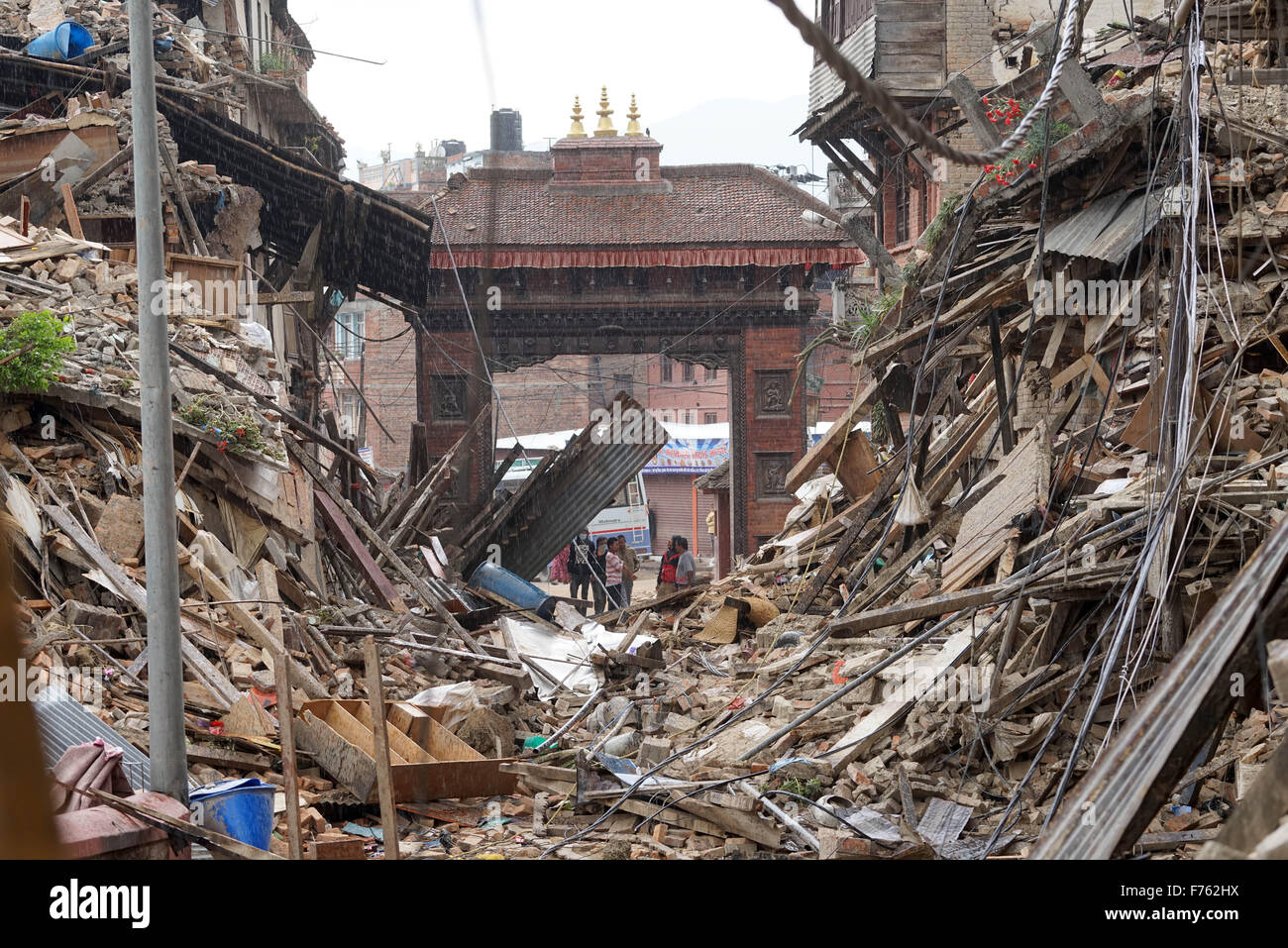 Residential building collapsed in earthquake in nepal asia Stock Photo