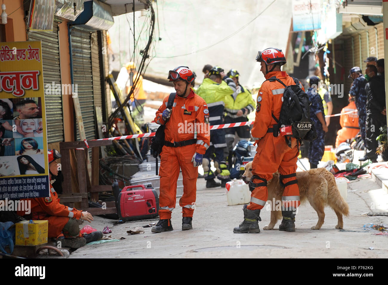 Earthquake, Earthquake Nepal, Earthquake 2015, Gorkha Earthquake, Polish man dog, Kathmandu, Nepal, Asia Stock Photo