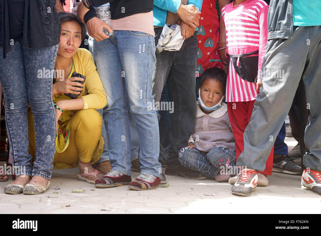 Woman and child, earthquake, nepal, asia Stock Photo