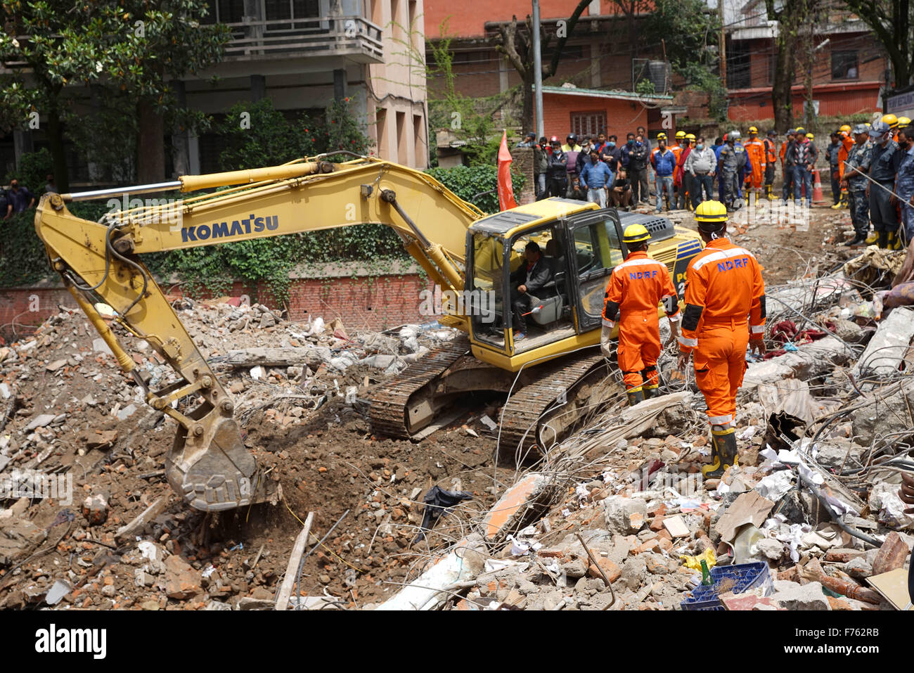 Indian national disaster response force searching dead bodies, nepal, asia Stock Photo