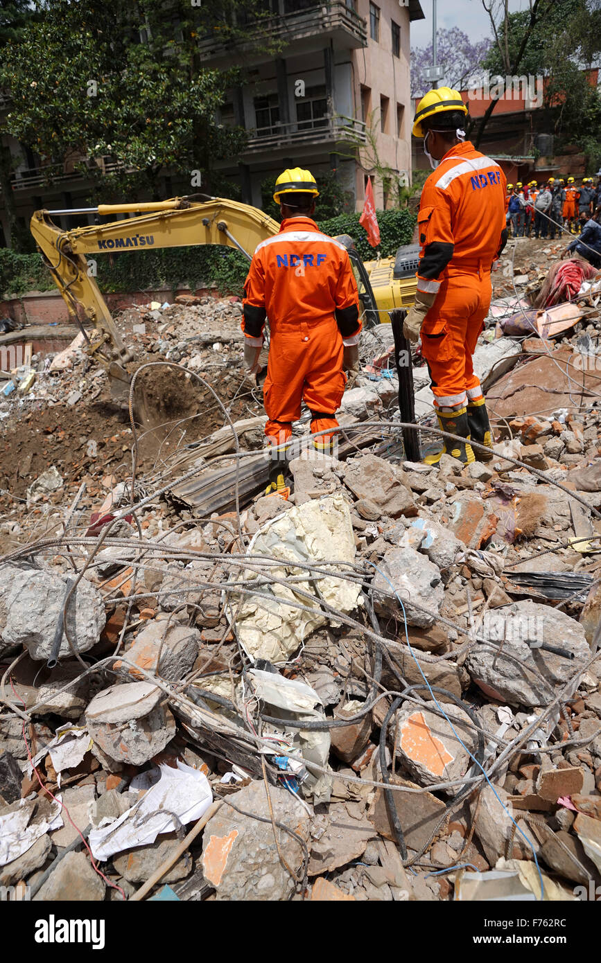 Indian national disaster response force searching dead bodies, nepal, asia Stock Photo