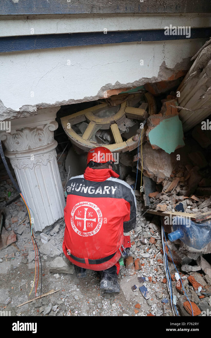 Earthquake, Earthquake Nepal, Earthquake 2015, Gorkha Earthquake, Hungary man, Kathmandu, Nepal, Asia Stock Photo