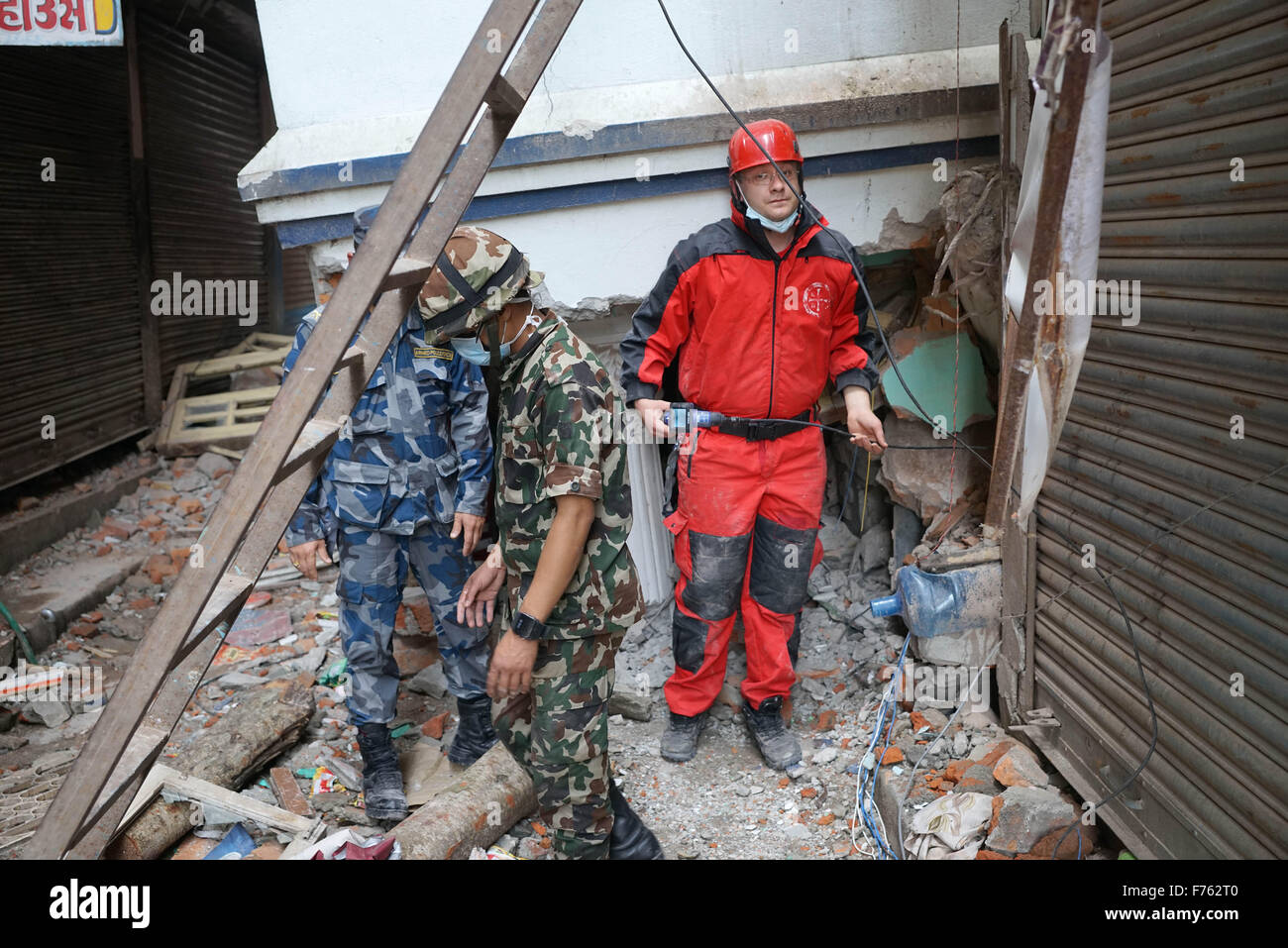 Earthquake, Earthquake Nepal, Earthquake 2015, Gorkha earthquake, Polish man helping, Kathmandu, Nepal, Asia Stock Photo