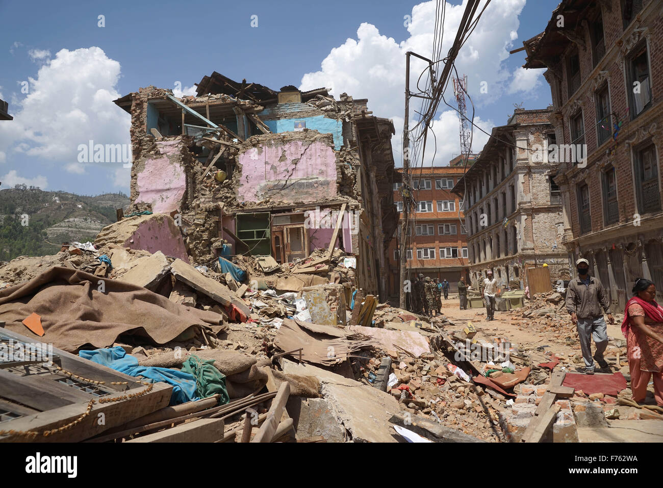 Residential building collapsed, nepal, asia Stock Photo