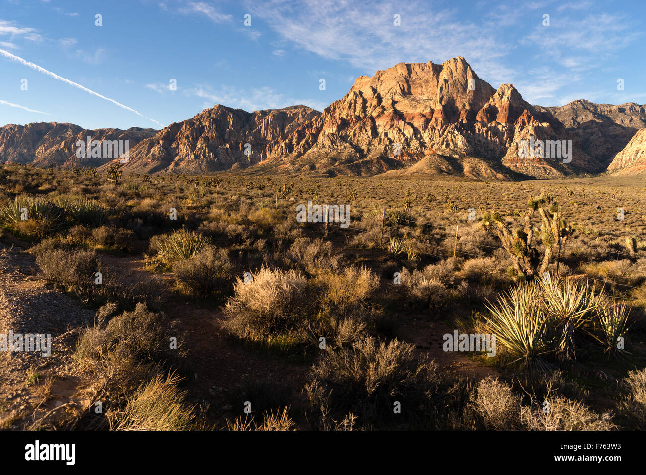 The sun hits Red Rocks just after dawn in the Nevada Desert Stock Photo ...