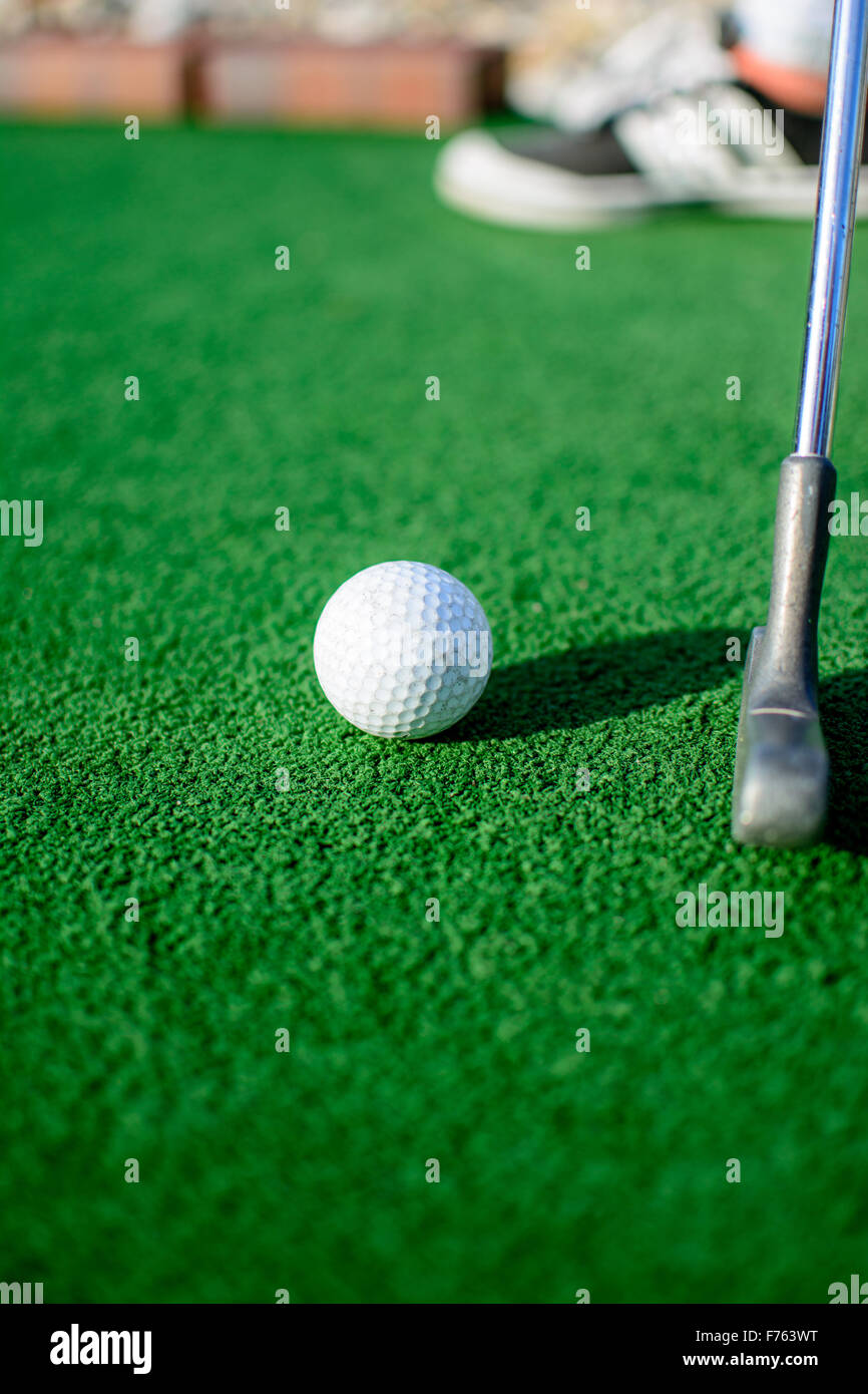 White golf ball on green grass in sunny day Stock Photo Alamy