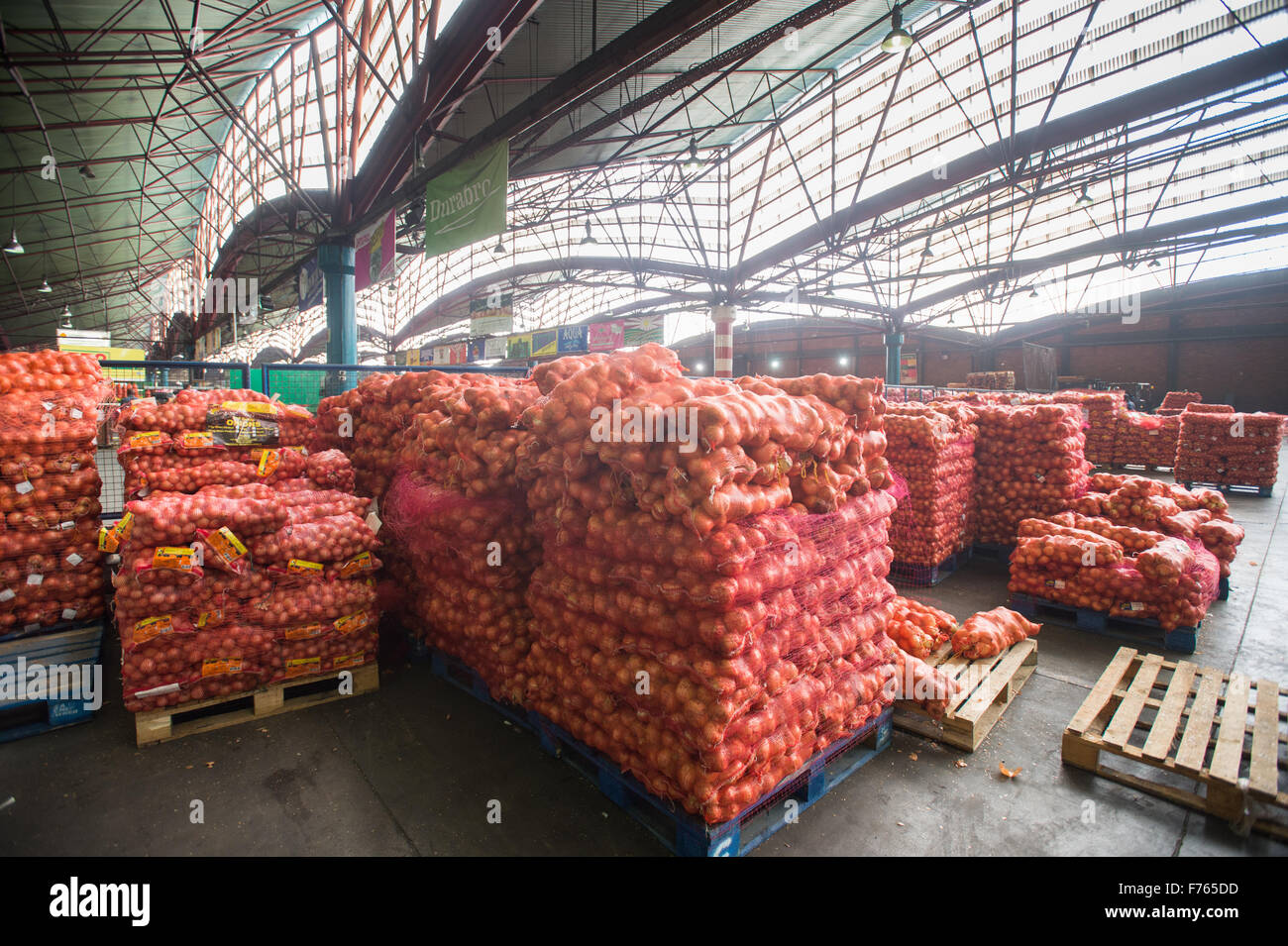 Large bags of onions at the Tshwane Fresh Produce Market in South Africa Stock Photo