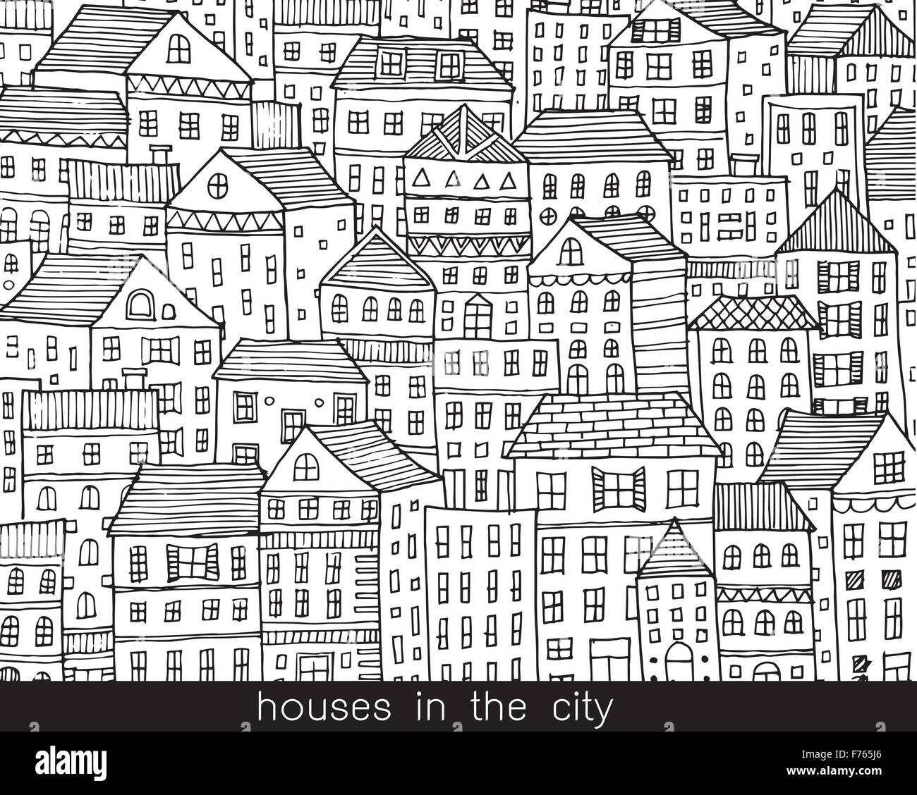 Houses in the city doodle illustration sketch style Vector Stock Vector