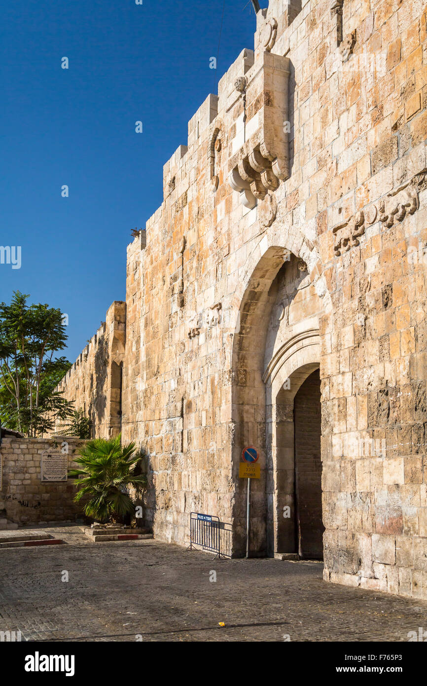 The Lion's Gate in the old city walls of Jerusalem, Israel, Middle East. Stock Photo