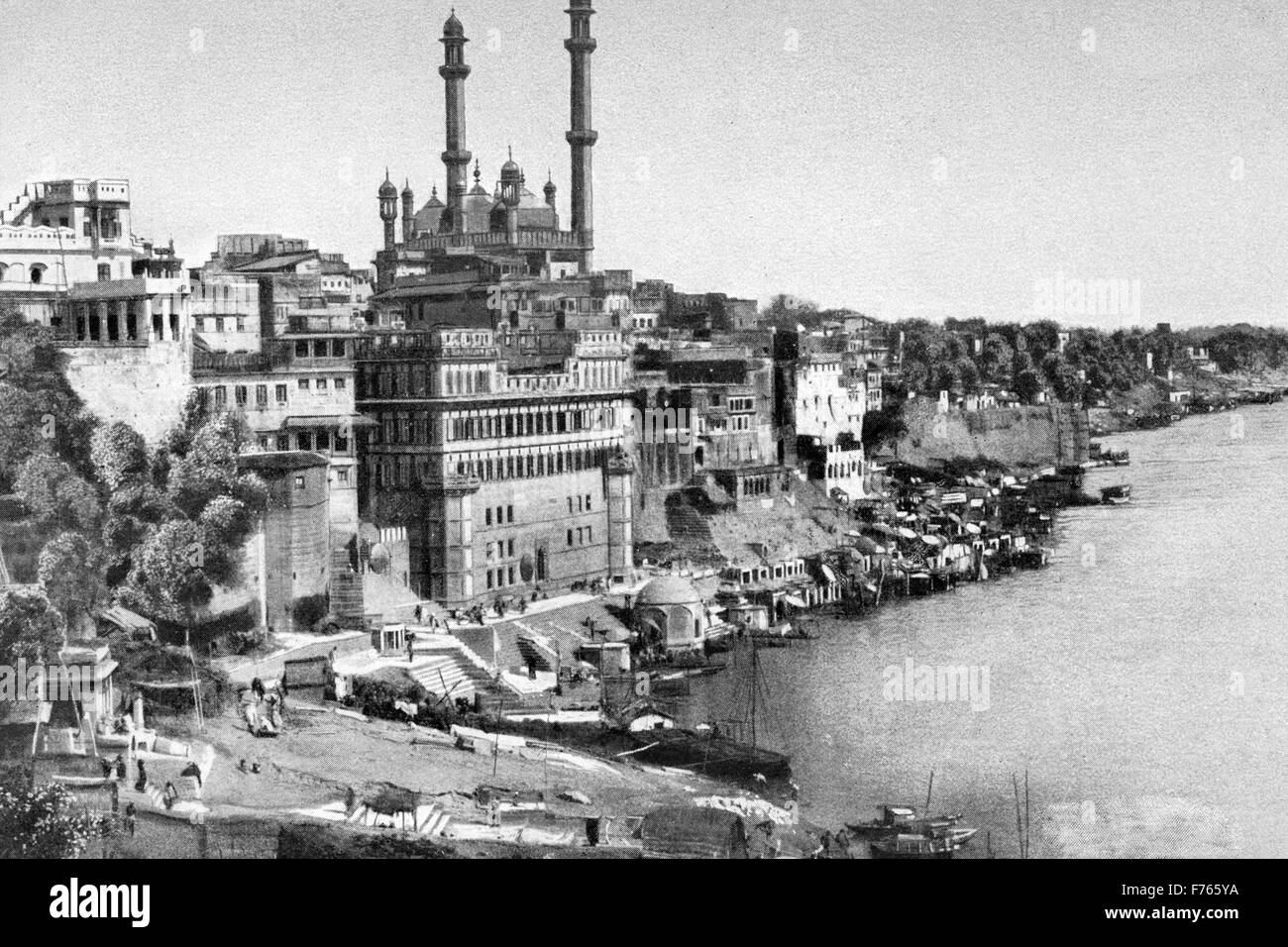 Vintage banaras ghats, varanasi, uttar pradesh, india, asia Stock Photo