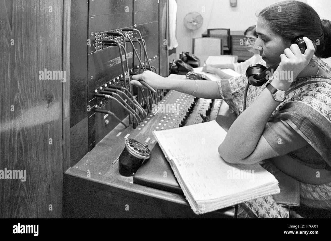 PBX telephone exchange operator , Bombay , Mumbai , Maharashtra , India , Asia , Old vintage 1900s picture Stock Photo