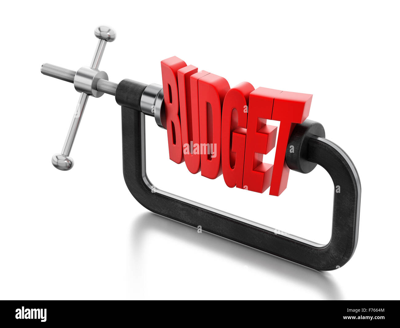 Red budget word clamped inside the vice. Stock Photo