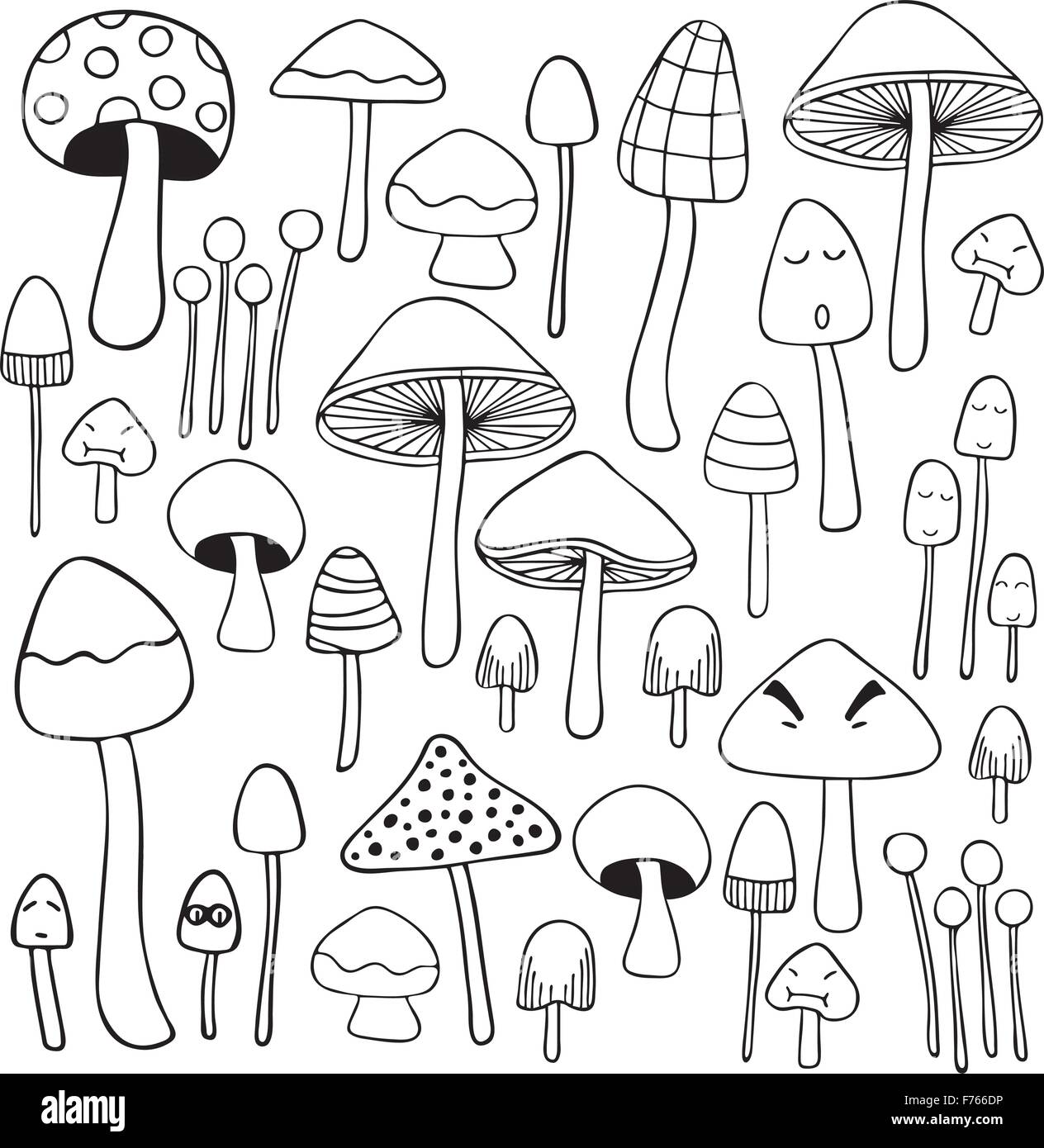 Mushroom doodle hand drawn sketch illustration black and white Stock