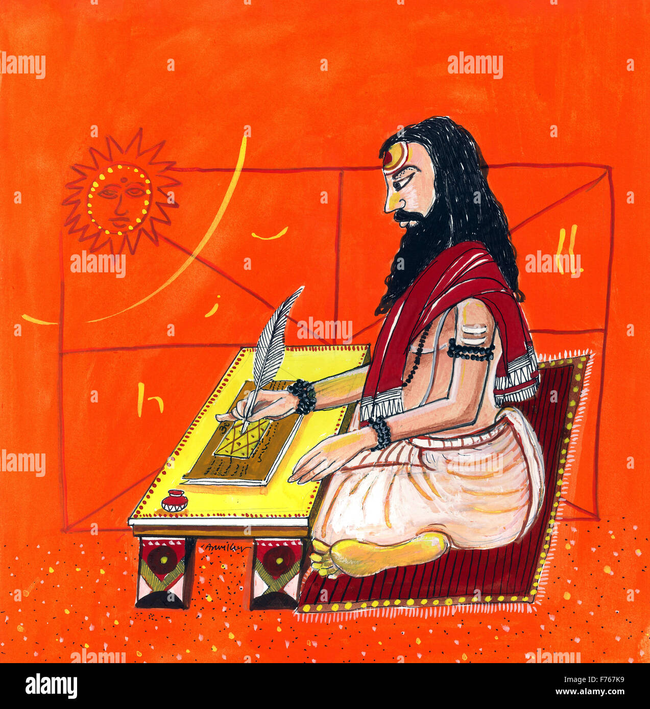 Maharshi Panini Rishi painting Sanskrit philologist, grammarian, scholar India Asia Indian Asian Stock Photo