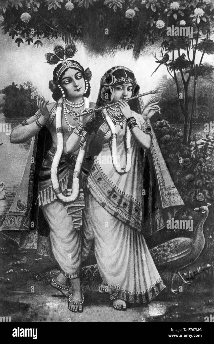 radha krishna black and white