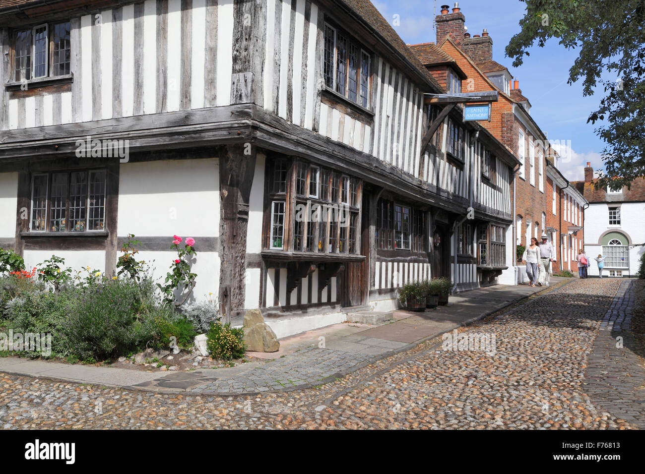 St Anthonys, half timbered Tudor house on a cobbled corner of Church Square, Rye, East Sussx, UK Stock Photo